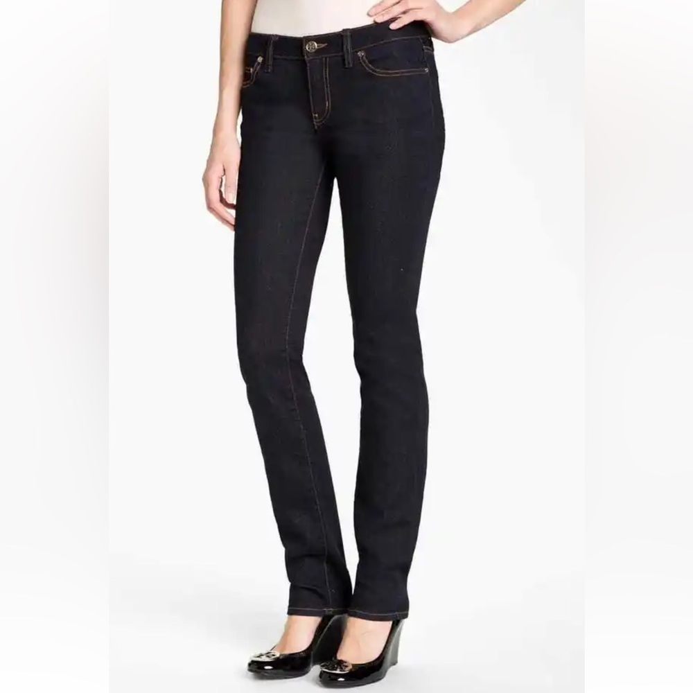 Tory Burch Super Skinny Low Rise Logo Dark Wash Jeans